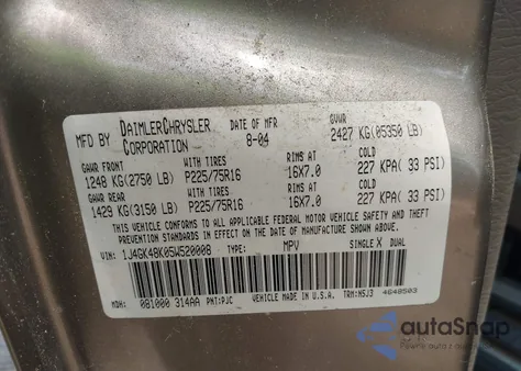 2005 Jeep Liberty Sport from USA, damaged, VIN 1J4GK48K05W520008